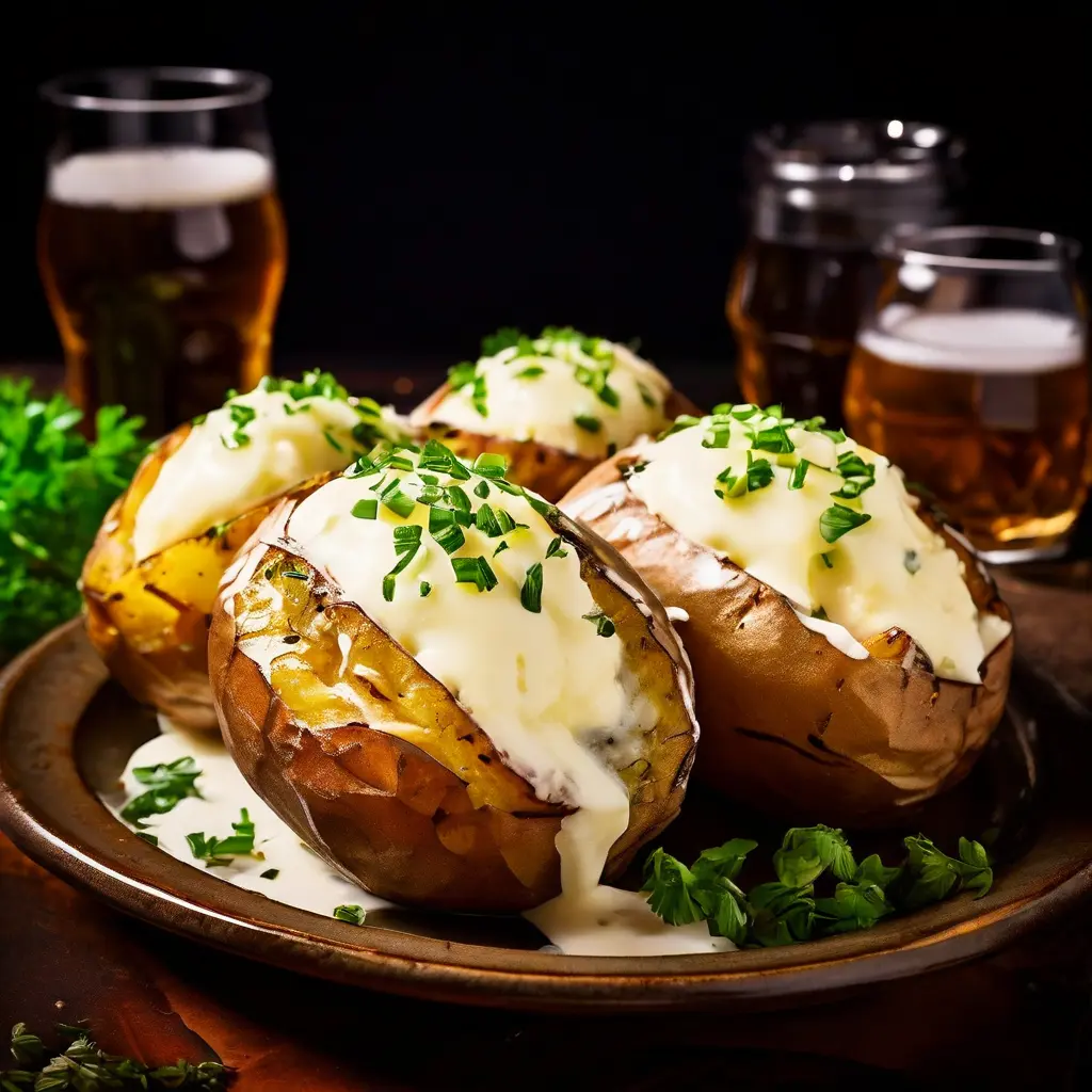 Baked Potatoes Filled with Creamy Bryndza Cheese and a Hint of Beer
